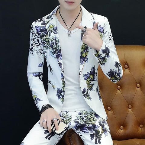 Printed business Blazers/Male slim fit Casual suit of two-MF01272-Veeddydropshipping