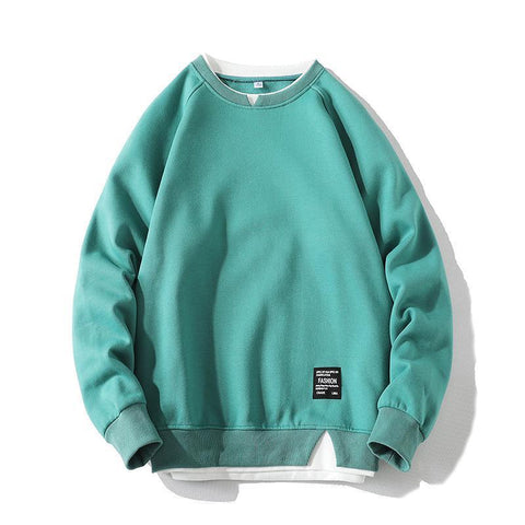Casual Sports Shirt Solid Men's Fake Two Piece O-Neck Sweatshirt Hoodie-Veeddydropshipping