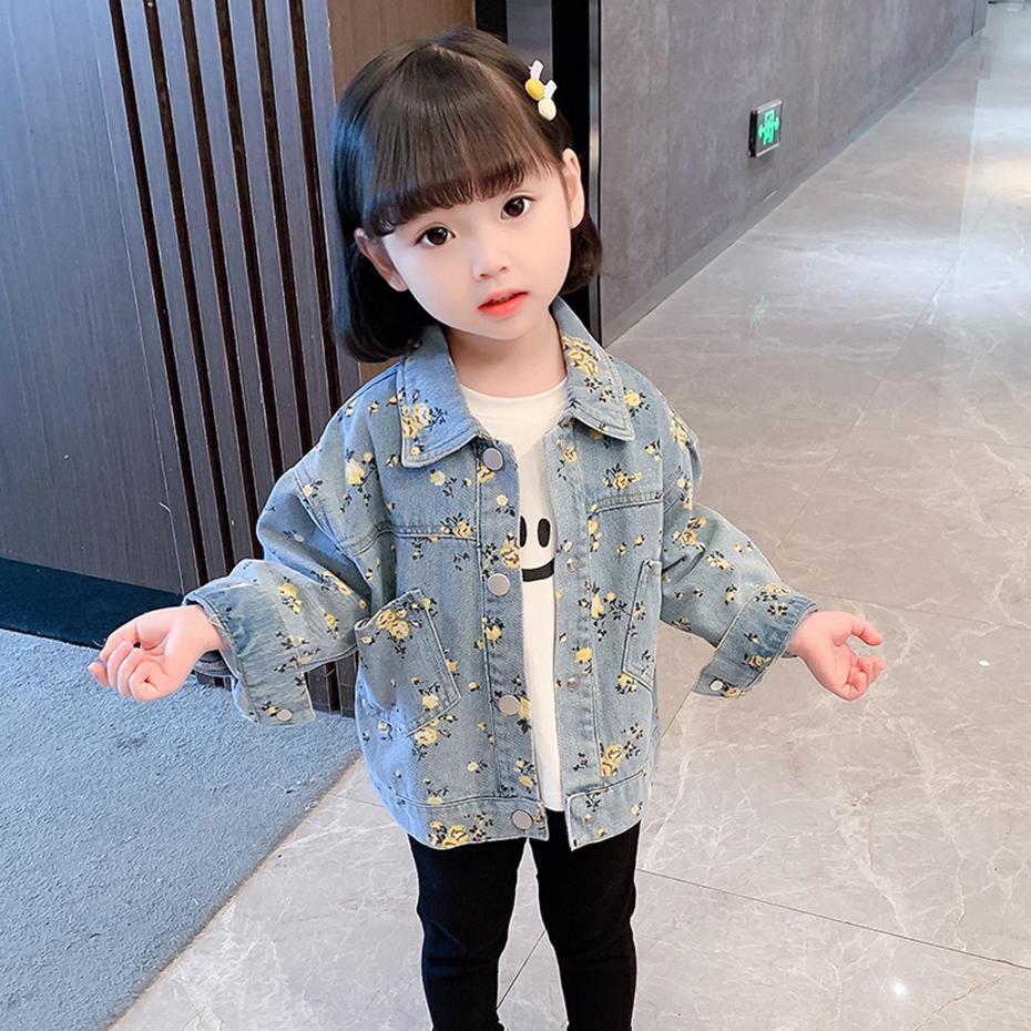 Girls Denim Jacket Outerwear Floral Pattern Coats-Veeddydropshipping