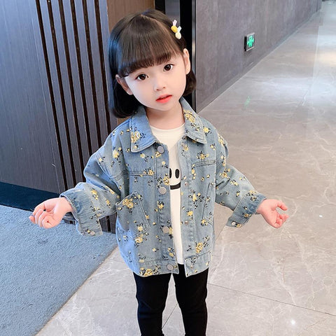 Girls Denim Jacket Outerwear Floral Pattern Coats-Veeddydropshipping