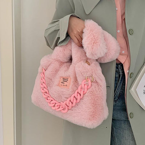 Winter Trend Designer Fashion Small Soft Faux Fur Kawaii Handbags-BS00119-Veeddydropshipping