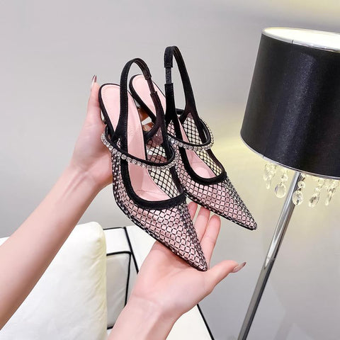 Women&#39;s Mesh Hollow Diamond Pointed Transparent Sandals-BS00829-Veeddydropshipping