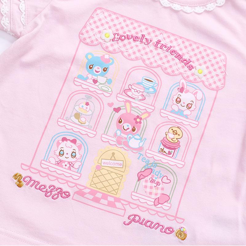 Kids Girl Cartoon Print Embroidered Short T-shirt-TB00924-Veeddydropshipping