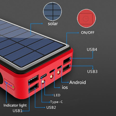 Large Capacity 80000mAh Wireless Solar Power Bank with Super LED Lighting Mobile Power-PA00458-Veeddydropshipping