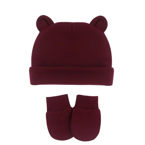 Custom Name Newborn Baby Cotton Beanies Hospital Hat and Mittens Set Solid Candy-TB00443-Veeddydropshipping