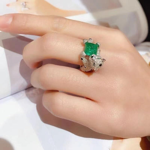 Luxury Green Agate Zircon Animal Panther Ring  -JW00436-Veeddydropshipping