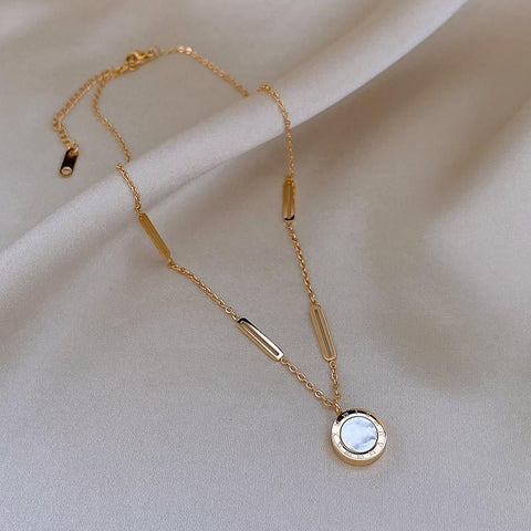 Fashion Stainless Steel Roman Digital Wafer Pendant Necklace -JW01219-Veeddydropshipping