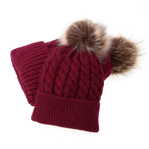 Hats For Baby and Mom Winter Warm Raccoon Fur Hats Daughter-TB00455-Veeddydropshipping