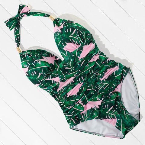 Solid One Piece Swimsuit Swimwear Women Maillot De Bain Leopard Femme Swimming-OS00115-Veeddydropshipping