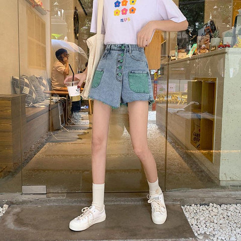 Shorts Skirts Women Denim Shorts High Waist-WF00610-Veeddydropshipping