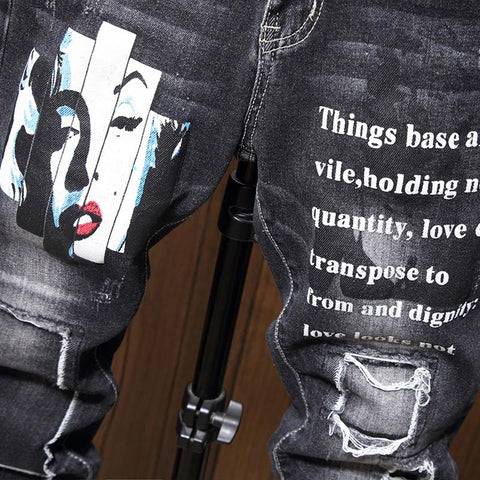 Black Jeans Trousers Hip Hop Gothic Denim Pants Streetwear-MF00441-Veeddydropshipping