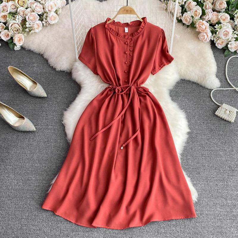 Women Fashion Mullet Hem Short Sleeve Slim Dress-WF00047-Veeddydropshipping