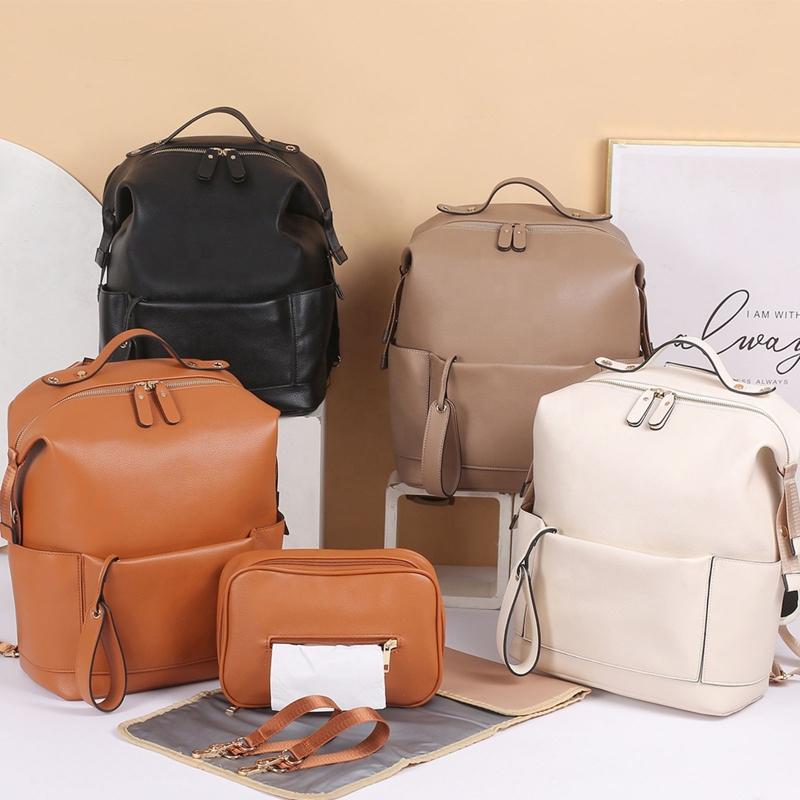 Diaper Bag Backpack for Mom Pu Leather Multifunctional-TB00207-Veeddydropshipping