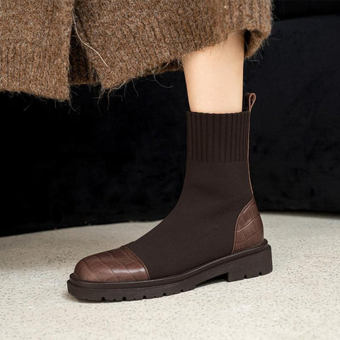 Socks Boot Classic Thickheeled Boot British Style-BS01058-Veeddydropshipping