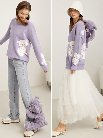 Minimalism Sweater For Women Fashion Bear Printed-WF00087-Veeddydropshipping