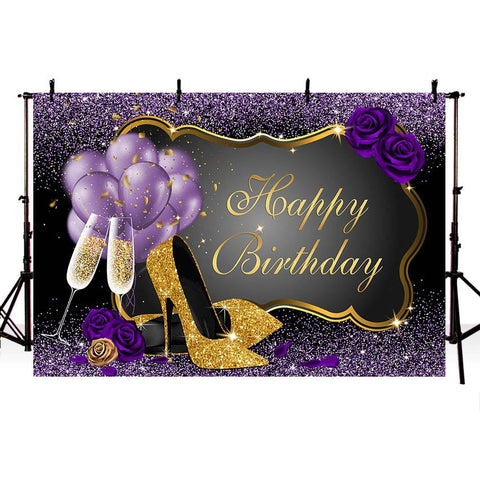 Sweet Pink Rose Birthday Backdrop Shiny Glitter High Heels Champagne Adults Women -CE00293-Veeddydropshipping