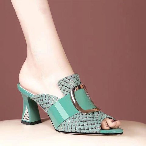Sandals Thick Middle Heel Slippers Fashion Women&#39;s Summer-BS00892-Veeddydropshipping