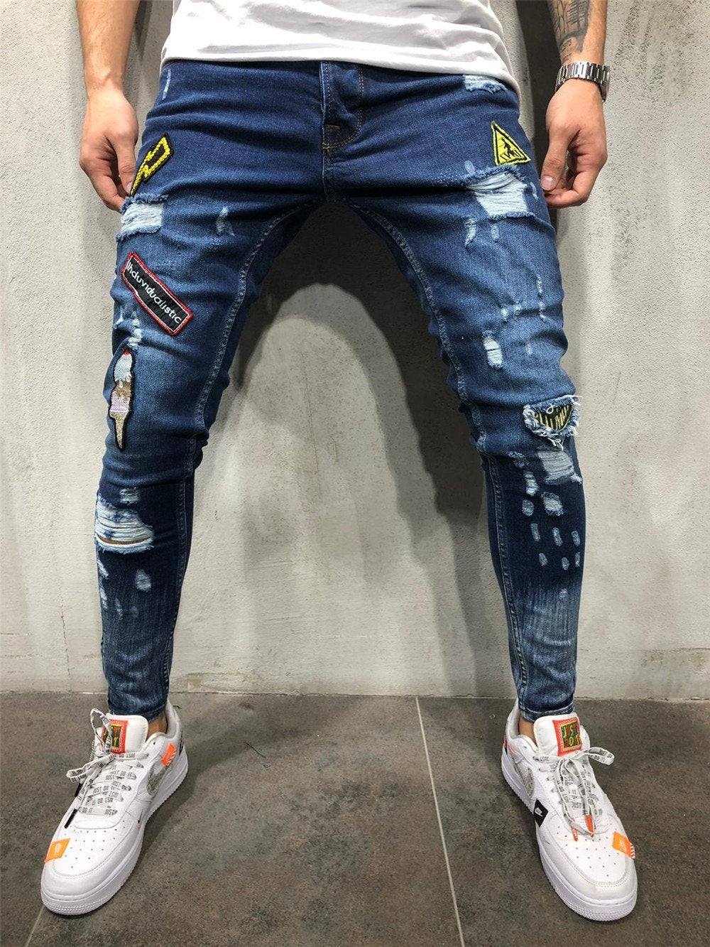Hole Ripped Denim Jeans for Men Hip Hop Slim Fit Streetwear-Veeddydropshipping
