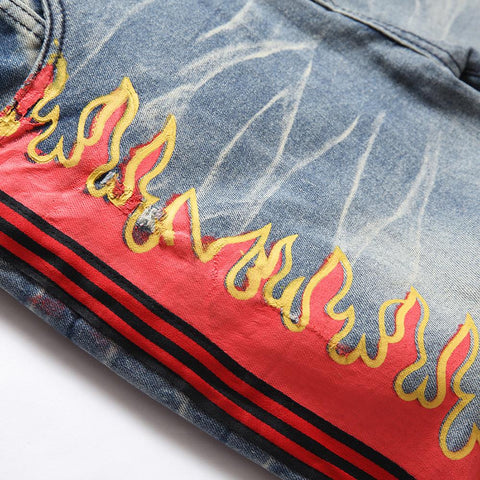Painted Jeans Slim Straight Stretch Denim Pants Vintage-MF00586-Veeddydropshipping