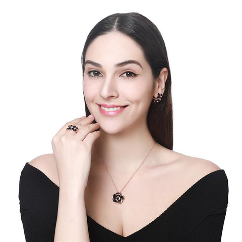Fashion  Enamel Rose Gold Color Black Bridal Jewelry Sets -JW00349-Veeddydropshipping