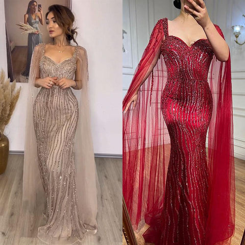 Beaded Mermaid Cape Sexy Evening Dresses-WF01586-Veeddydropshipping