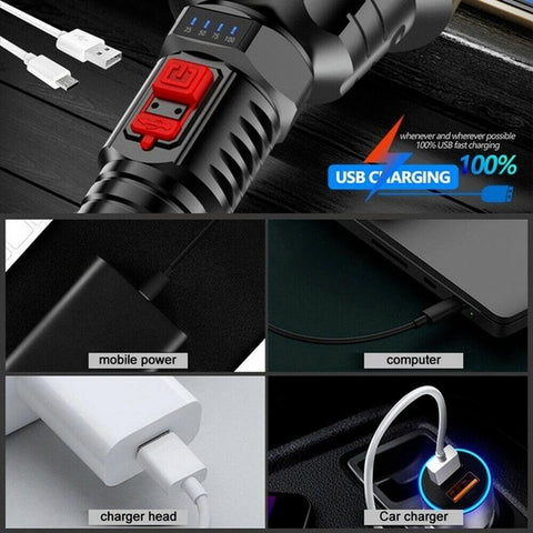 Big Strong Light LED Flashlight USB Rechargeable Tactical Hunting-TI00784-Veeddydropshipping