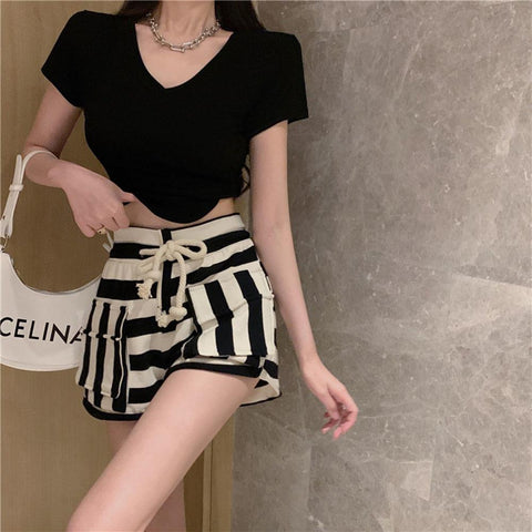 Striped Casual Shorts for Women-WF00602-Veeddydropshipping