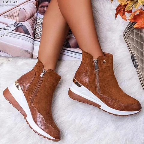 Winter High Top Vulcanize Shoes Women Platfrom Wedges Shoes Zipper Chunky-BS00974-Veeddydropshipping