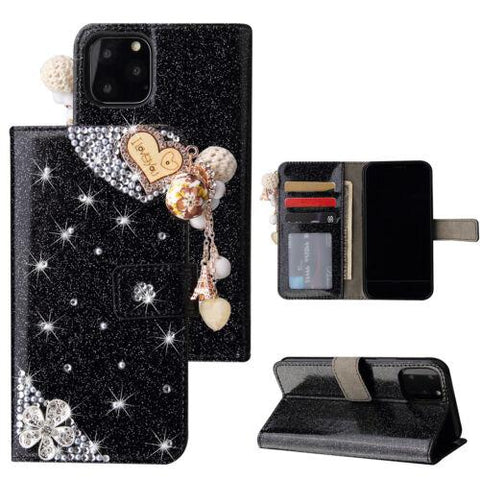 For iPhone 14 Pro Max 13 12 X XS XR 7 Bling Wallet Flip Leather Case Phone Cover-PA00127-Veeddydropshipping