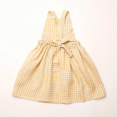 Girl&#39;s Classic Yellow Plaid Straps Dress With Pockets-TB00893-Veeddydropshipping