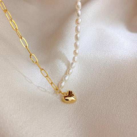 Love Heart Pendant Pearl Necklace Splicing Women Necklace -JW00141-Veeddydropshipping