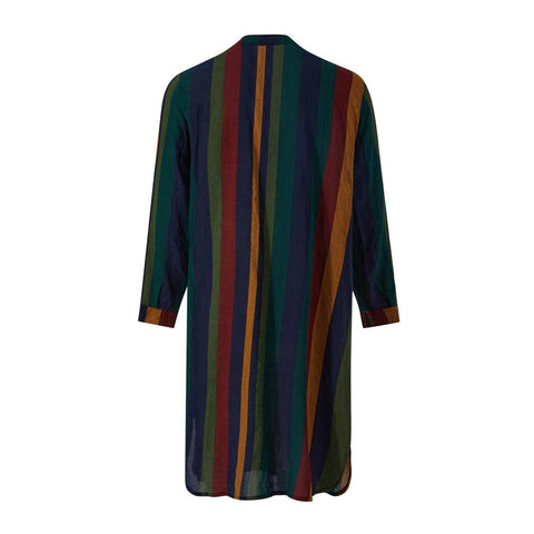 Muslim Long Sleeve Striped Nightgown Arabian Middle East O Neck Button-MF01573-Veeddydropshipping