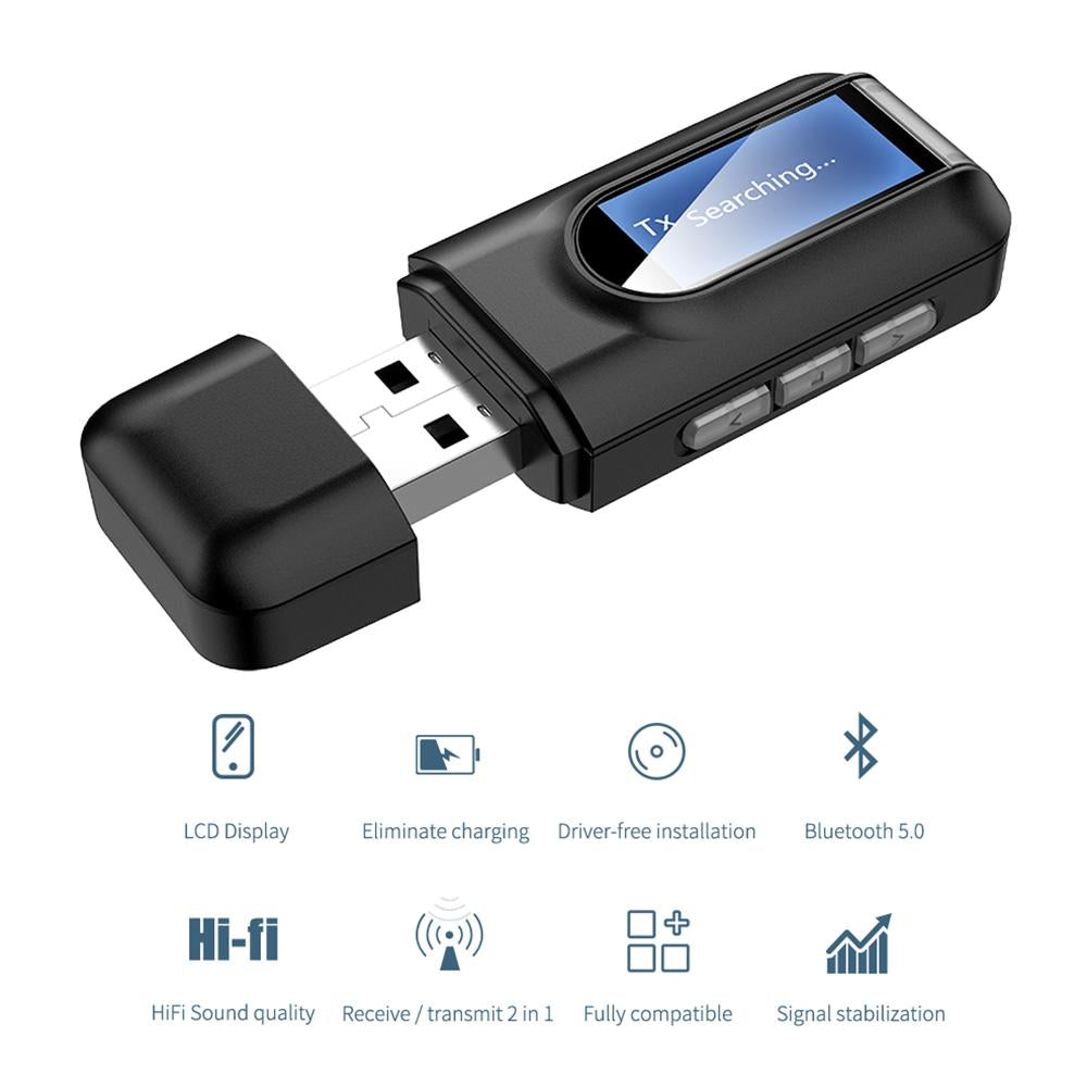 USB Bluetooth Receiver Transmitter LCD 3.5MM AUX Audio Bluetooth 5.0 Adapter -CE01270-Veeddydropshipping