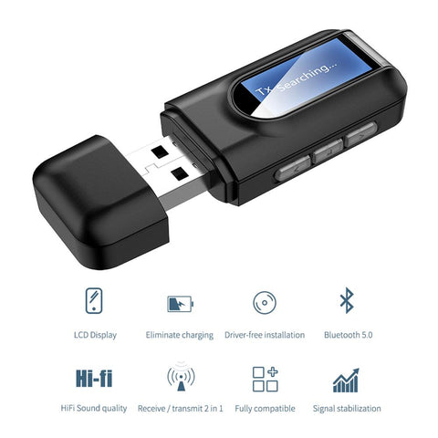 USB Bluetooth Receiver Transmitter LCD 3.5MM AUX Audio Bluetooth 5.0 Adapter -CE01270-Veeddydropshipping