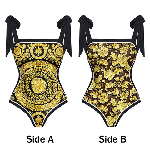 Gold Double-sided Printed Bikini One-piece Strap Sexy Waist Swimsuit Independent-OS00025-Veeddydropshipping