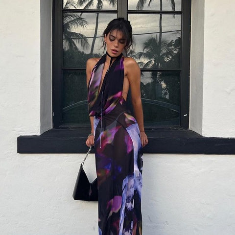 Backless Maxi Dress Women Sexy Purple Print-WF00009-Veeddydropshipping