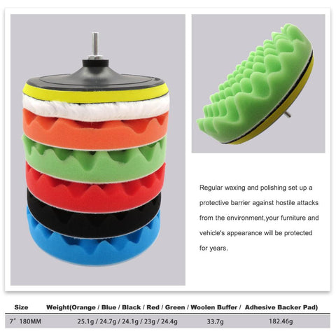 7Pcs Buffing Pad Set Thread 4/5/6/7inch Auto Car Repair Polishing pad-AM00360-Veeddydropshipping