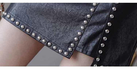 Women Studded Pu Leather Skirt-Veeddydropshipping