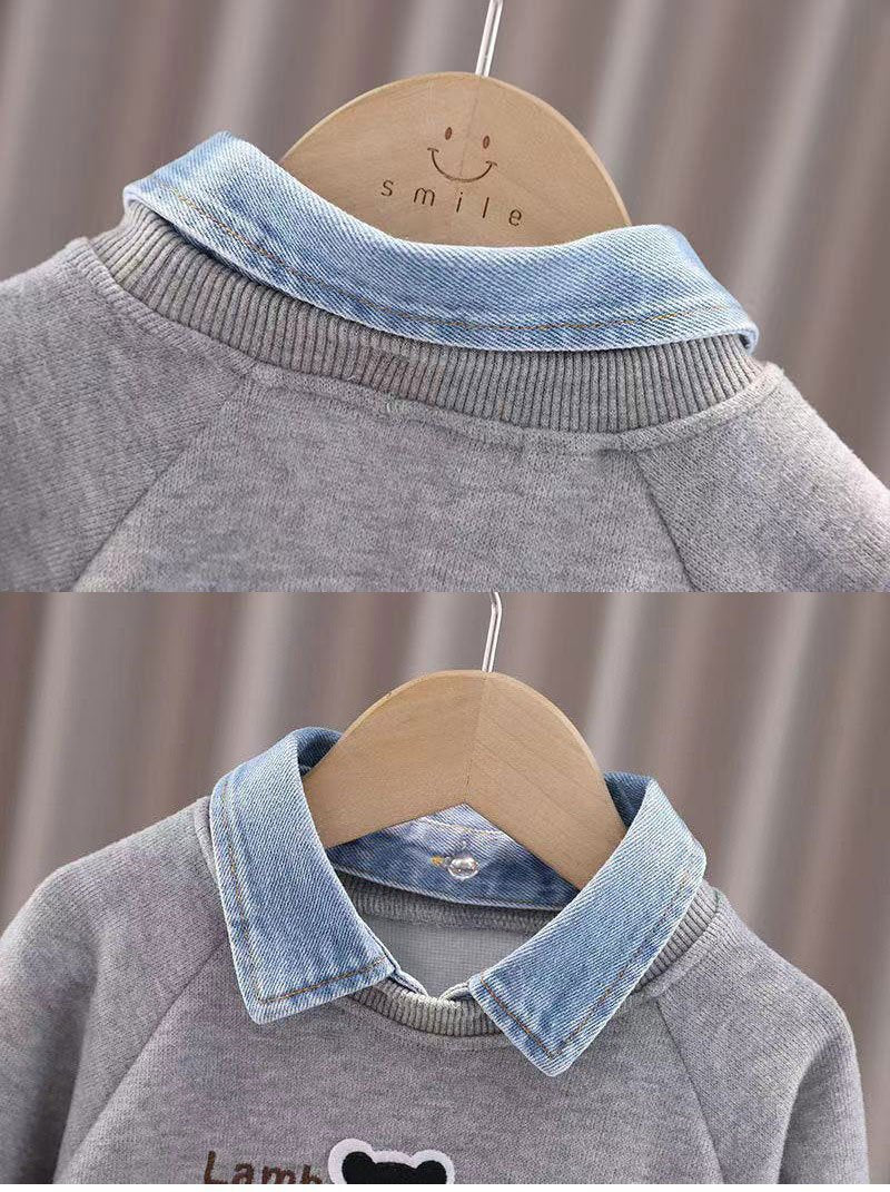 Boys Sweatshirt Baby Denim Collar Top Cartoon Kids-Veeddydropshipping