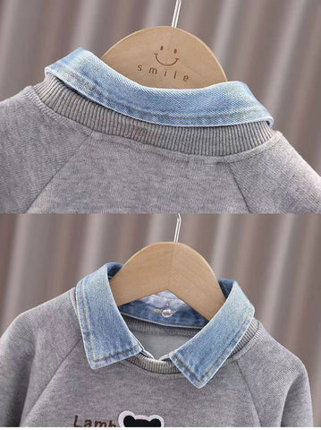 Boys Sweatshirt Baby Denim Collar Top Cartoon Kids-Veeddydropshipping