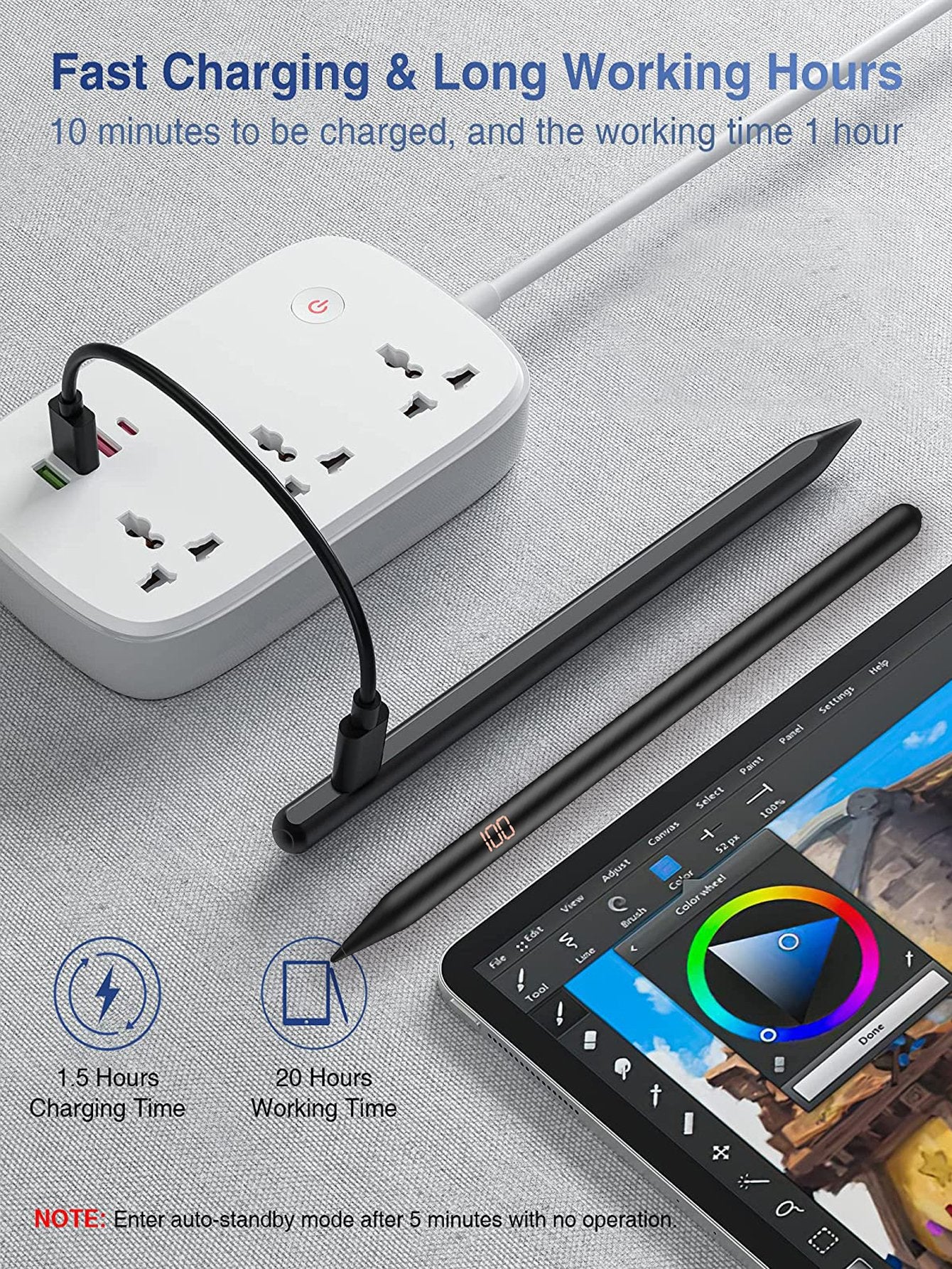 Pencil with LED Power Display, Palm Rejectio-Veeddydropshipping