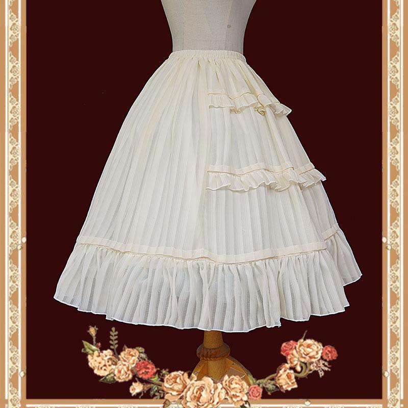 Sweet Ruffled Lolita Petticoat Midi A-line skirt-WF00571-Veeddydropshipping