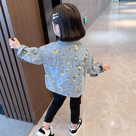 Girls Denim Jacket Outerwear Floral Pattern Coats-Veeddydropshipping