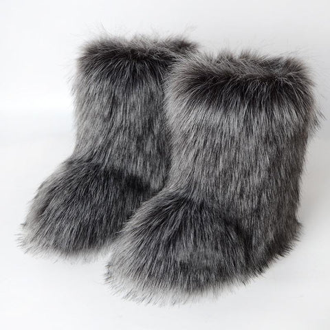 Furry Faux Fox Fur Boots Woman Plush Warm Platform Shoes-BS00982-Veeddydropshipping