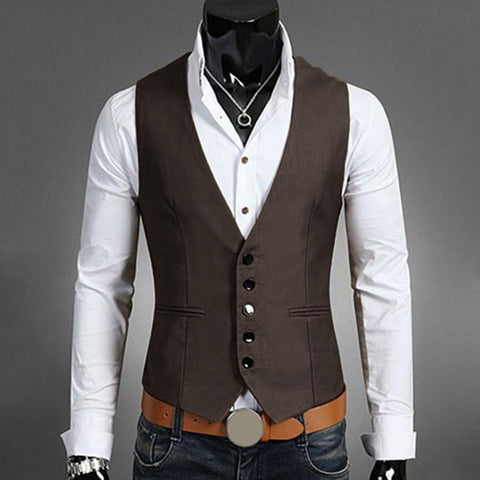 color V-neck button pocket sleeveless vest formal-MF01315-Veeddydropshipping