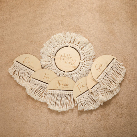 Wooden Baby Milestone Card Newborn Monthly Growth Tassel Cards Baby-TB00756-Veeddydropshipping