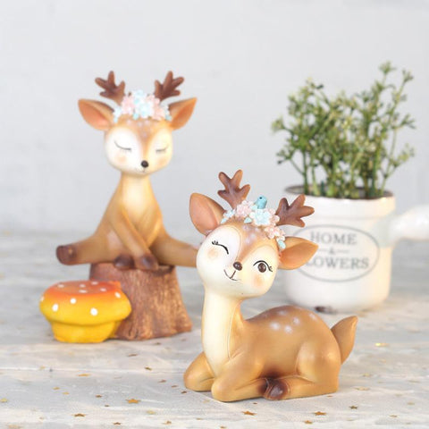 Mini Sika Deer Figurines Resin Craft Miniatures Decor-HA00336-Veeddydropshipping