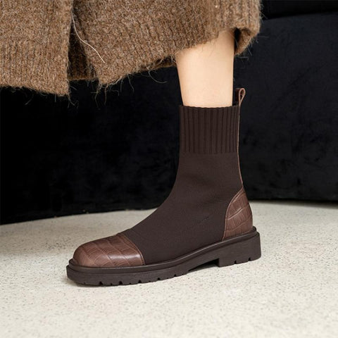 Socks Boot Classic Thickheeled Boot British Style-BS01058-Veeddydropshipping