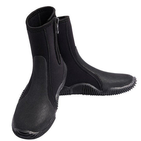 Unisex-Adult Basic 5mm Neoprene Black Wetsuit Scuba Diving Boots with Side Zipper-OS00120-Veeddydropshipping
