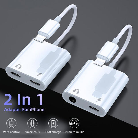 Dual Lighting Audio Adapter For IPhone XS MAX XR X 8 Plus 3.5mm Jack Earphone-PA00994-Veeddydropshipping